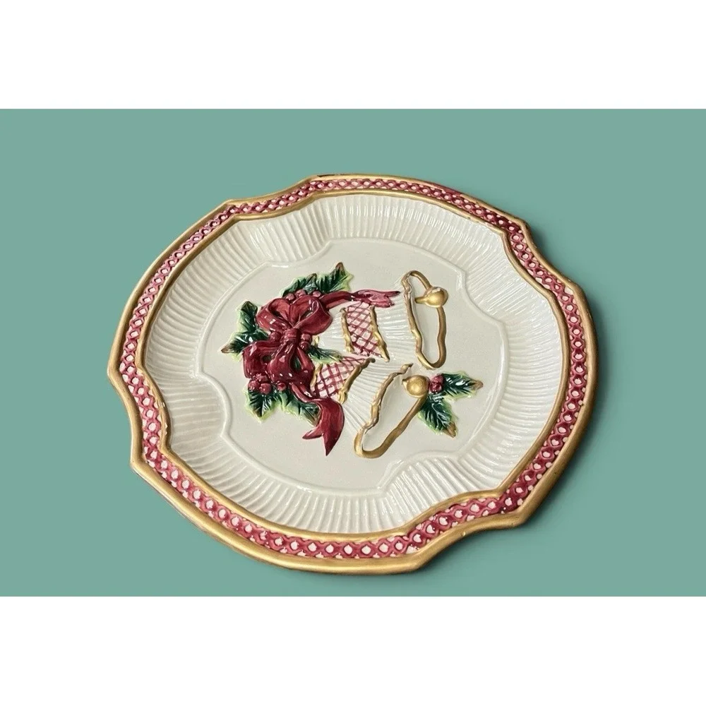 2 Fitz & Floyd Holiday Bells Christmas 2003 Canape Candy Cookie‎ Serving Plates